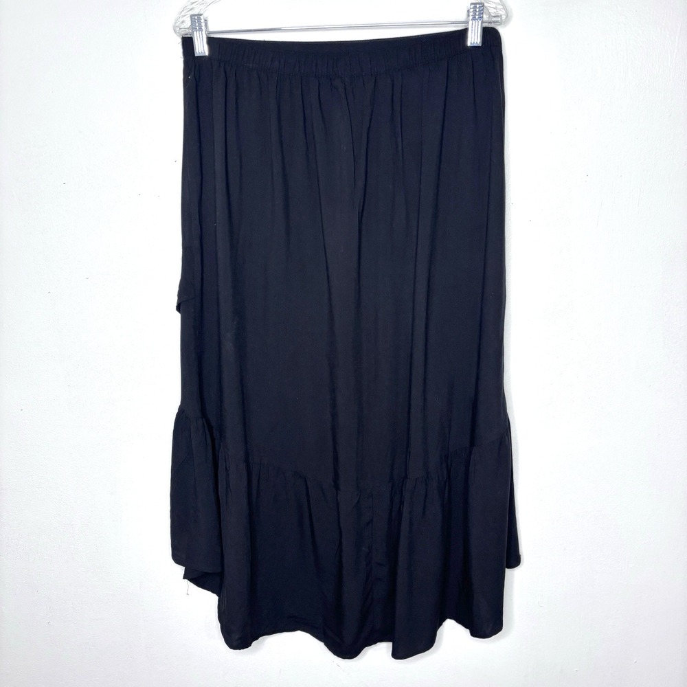 Esmara Skirt 12 Black Ruffle High Low Asymmetrical Layered Hem Minimalist Flowy - Picture 2 of 9